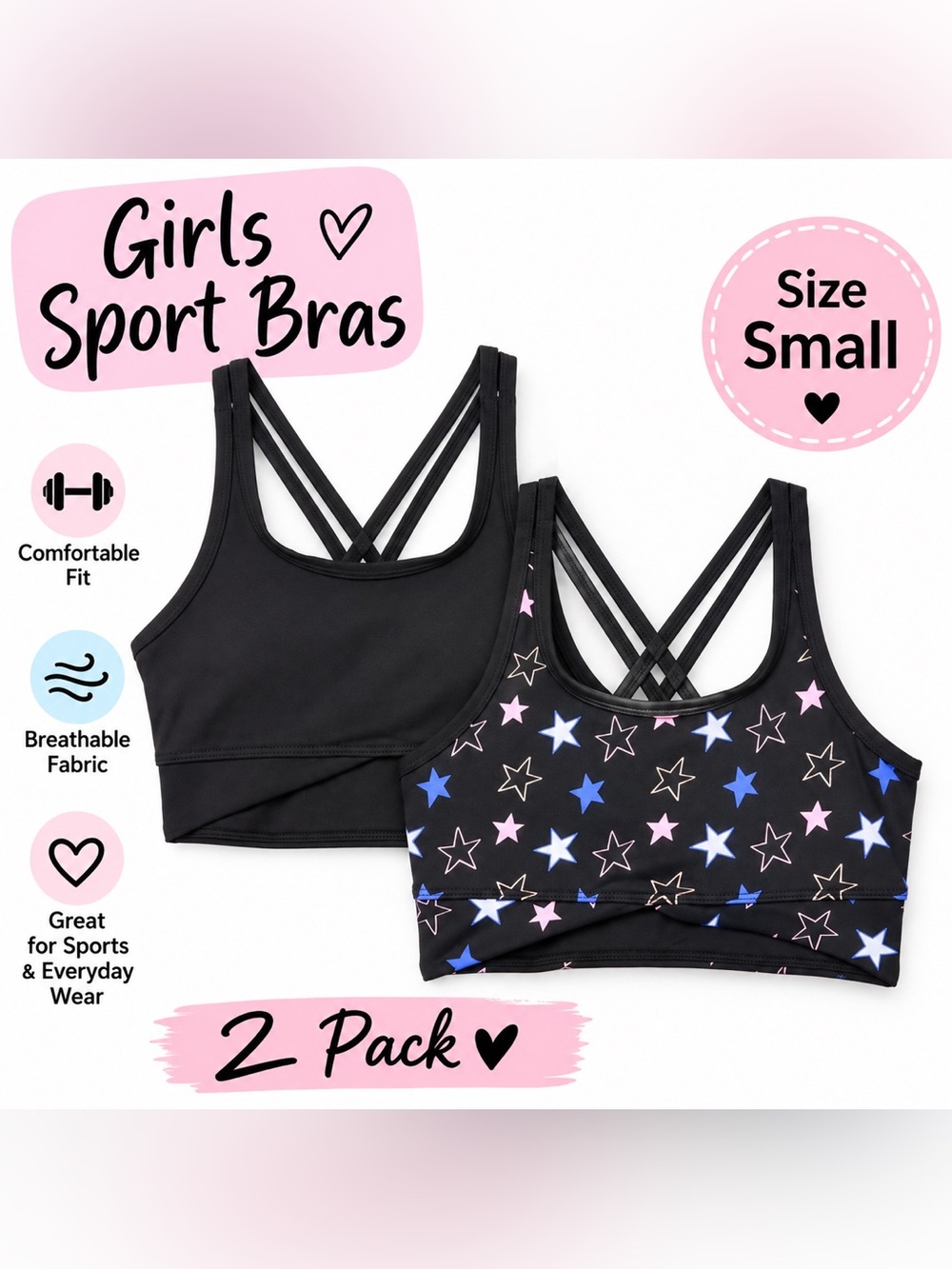 Athletic Works girl crossover Strappy back sport bra 2 pack